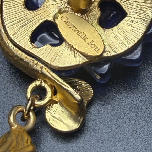 Catwalk Jon - Gold and Blue Earrings - Picture 4 of 4